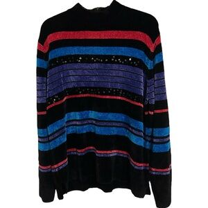 KORET Vintage Long Sleeve Sequin Striped Chenille Sweater XL